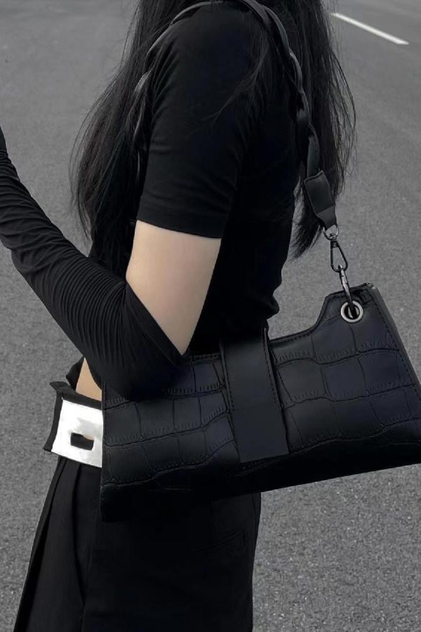 Modern Black Faux Leather Satchel Bag Handbag