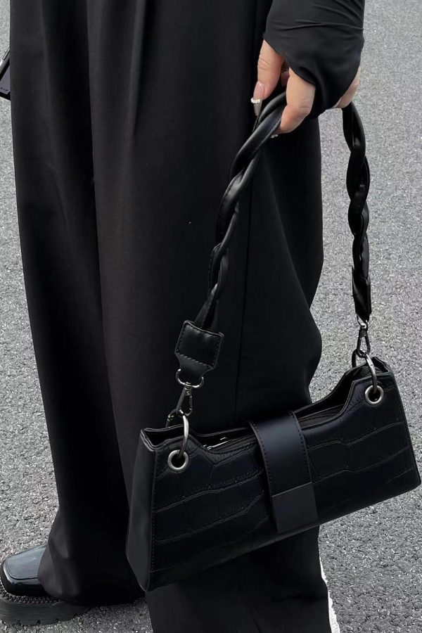 Modern Black Faux Leather Satchel Bag Handbag