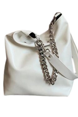 Modern Black Large Capacity Chain Linked Faux Leather Shoulder Bags