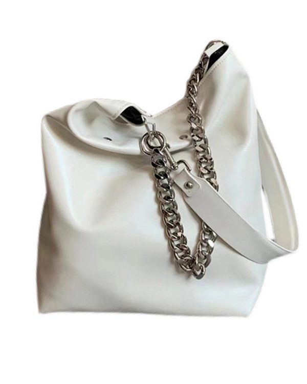 Modern Black Large Capacity Chain Linked Faux Leather Shoulder Bags