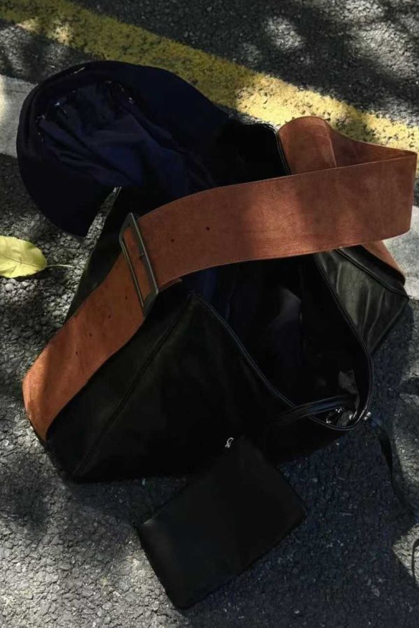 Modern Black Large Capacity Faux Leather Messenger Bag