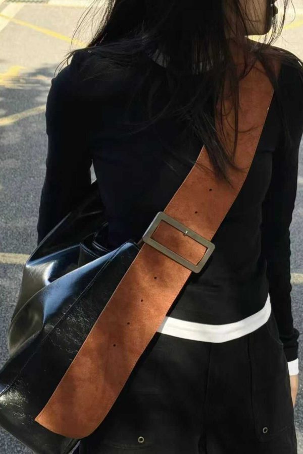 Modern Black Large Capacity Faux Leather Messenger Bag