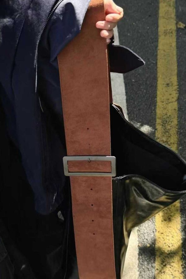 Modern Black Large Capacity Faux Leather Messenger Bag