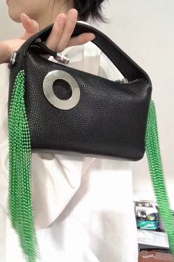 Modern Black Tasseled Faux Leather Versatile CrossBody Bag