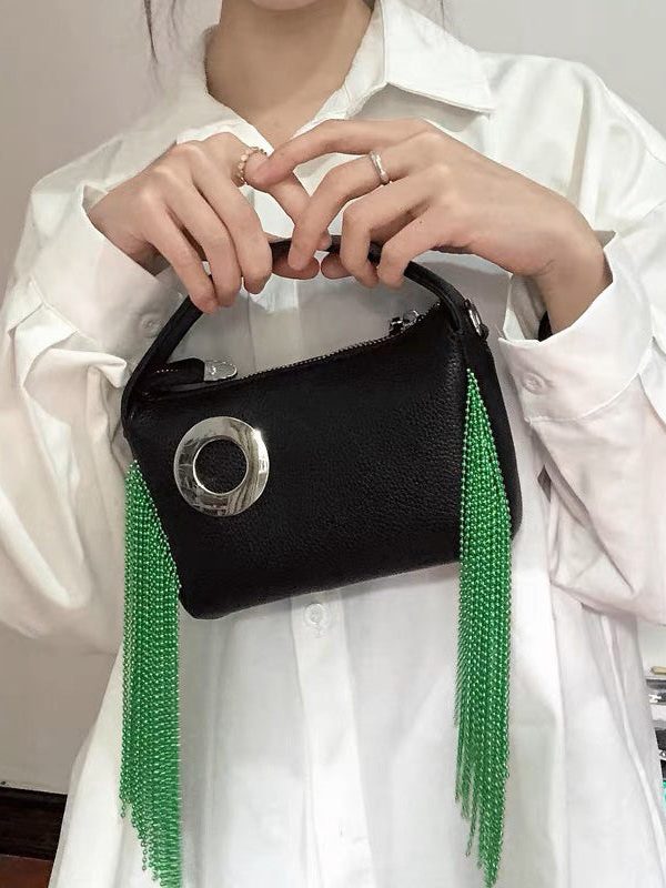 Modern Black Tasseled Faux Leather Versatile CrossBody Bag