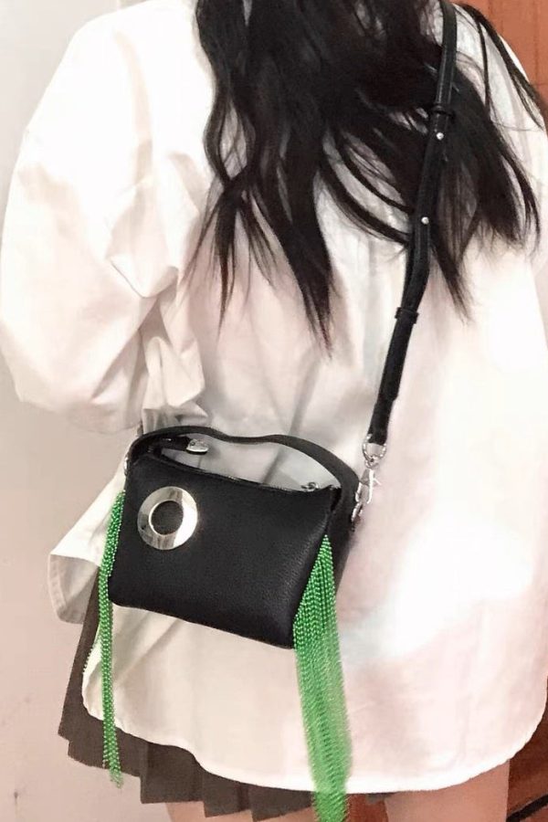 Modern Black Tasseled Faux Leather Versatile CrossBody Bag