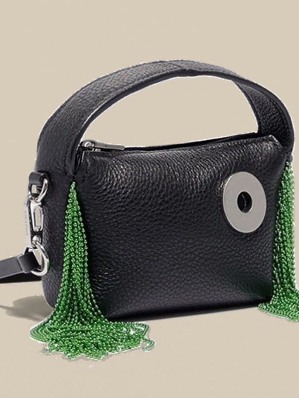 Modern Black Tasseled Faux Leather Versatile CrossBody Bag