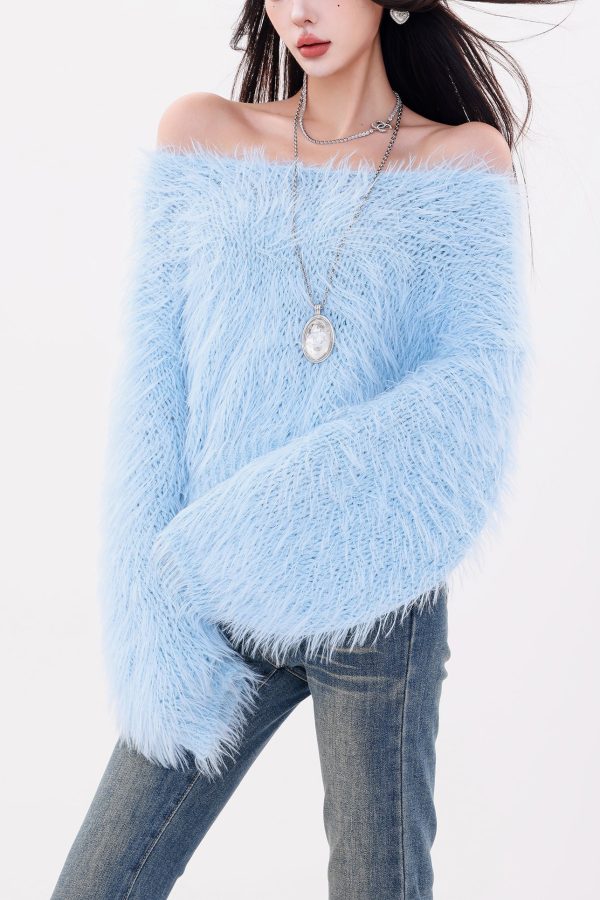 Modern Blue O-Neck Cozy Cotton Knit Sweaters Batwing Sleeve