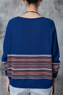 Modern Blue Oversized Striped Knit Sweater Tops Spring