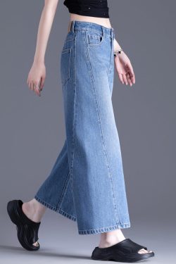 Modern Blue Pockets High Waist Denim Crop Pants Spring