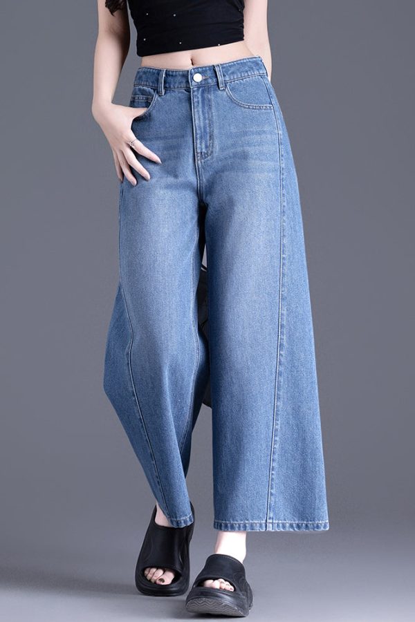 Modern Blue Pockets High Waist Denim Crop Pants Spring