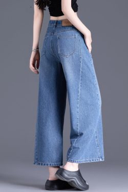 Modern Blue Pockets High Waist Denim Crop Pants Spring