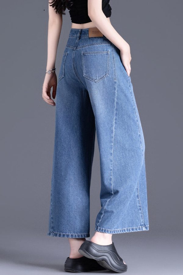 Modern Blue Pockets High Waist Denim Crop Pants Spring