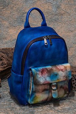 Modern Blue Print Paitings Calf Leather Backpack Bag