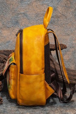 Modern Blue Print Paitings Calf Leather Backpack Bag