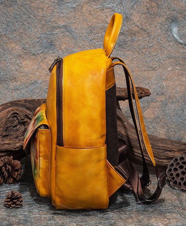 Modern Blue Print Paitings Calf Leather Backpack Bag