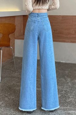 Modern Blue Raw Edge High Waist Denim Pants Spring