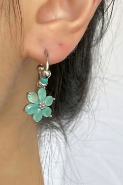 Modern Blue Stainless Steel Floral Hoop Earrings