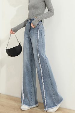 Modern Blue Tasseled Pockets Patchwork Denim Pants Spring