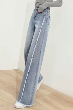 Modern Blue Tasseled Pockets Patchwork Denim Pants Spring