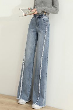 Modern Blue Tasseled Pockets Patchwork Denim Pants Spring