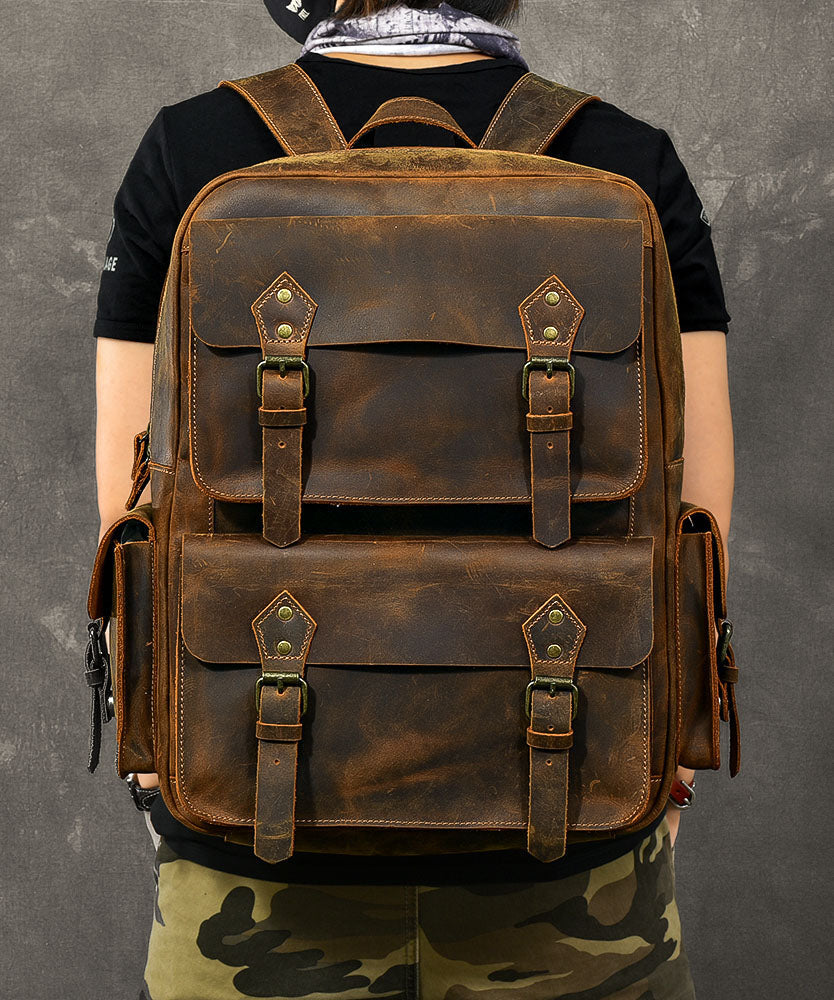 Modern Brown Calf Leather Pockets Solid Color Backpack Bag Modern Brown Calf Leather Pockets Solid Color Backpack Bag