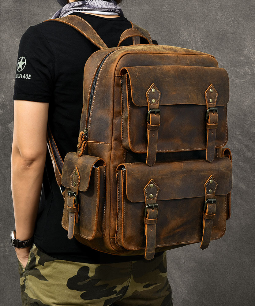 Modern Brown Calf Leather Pockets Solid Color Backpack Bag Modern Brown Calf Leather Pockets Solid Color Backpack Bag