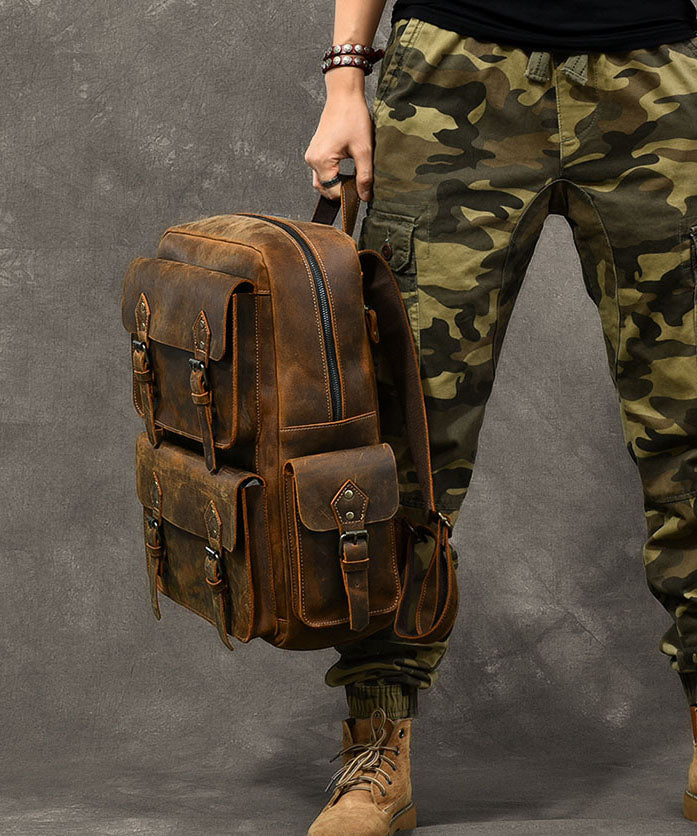 Modern Brown Calf Leather Pockets Solid Color Backpack Bag Modern Brown Calf Leather Pockets Solid Color Backpack Bag