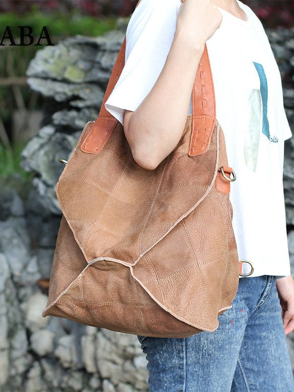 Modern Brown Calf Leather Satchel Handbag Backpack Bag