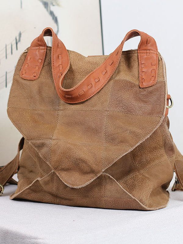Modern Brown Calf Leather Satchel Handbag Backpack Bag