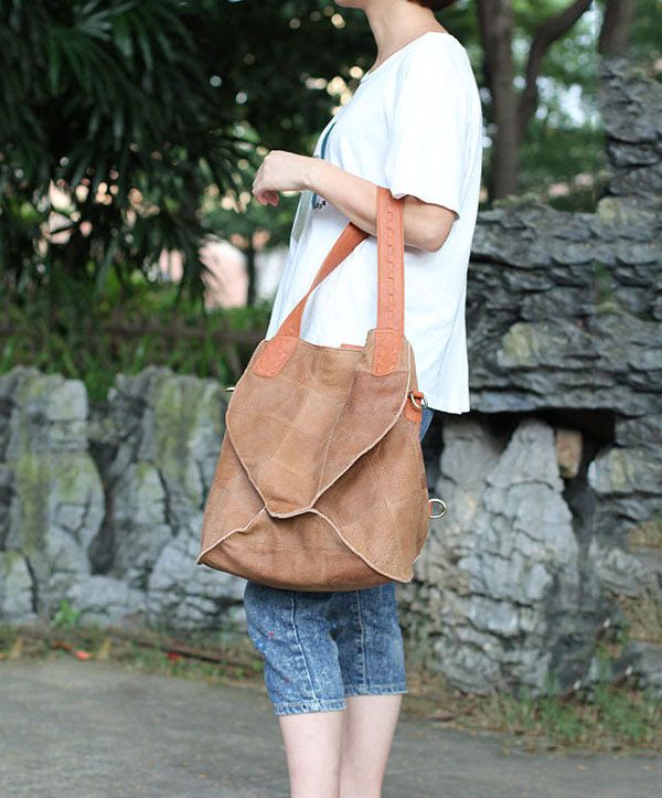 Modern Brown Calf Leather Satchel Handbag Backpack Bag