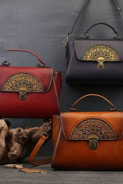 Modern Brown Jacquard Calf Leather Women's Satchel Handbag