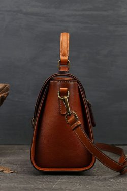 Modern Brown Jacquard Calf Leather Women's Satchel Handbag