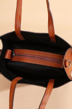 Modern Brown Peacock Print Calf Leather Tote Handbag