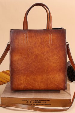 Modern Brown Peacock Print Calf Leather Tote Handbag