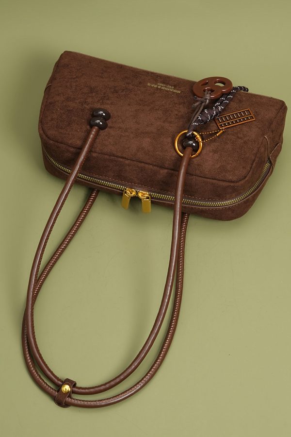 Modern Brown Pendant Decorated Faux Leather Womens Hobo Bag