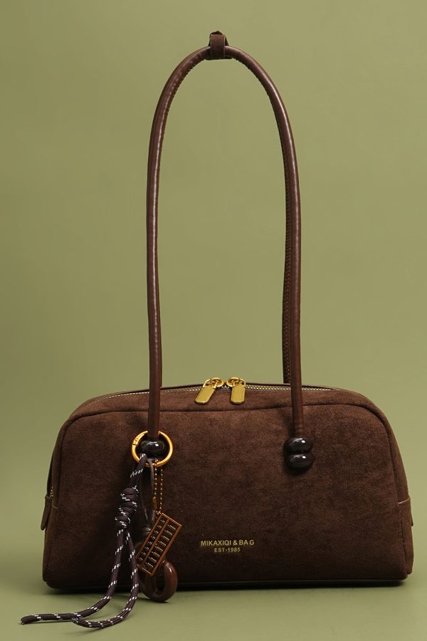 Modern Brown Pendant Decorated Faux Leather Womens Hobo Bag