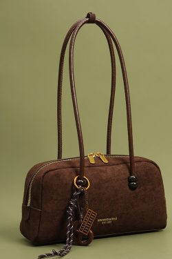 Modern Brown Pendant Decorated Faux Leather Womens Hobo Bag