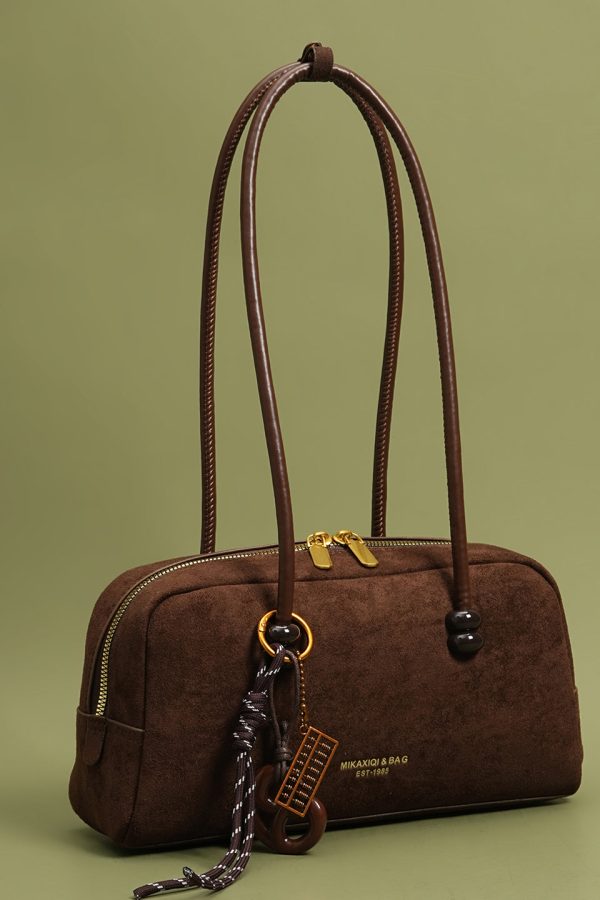 Modern Brown Pendant Decorated Faux Leather Womens Hobo Bag