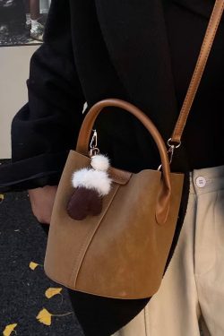 Modern Brown Solid Durable Faux Leather Bucket Bag