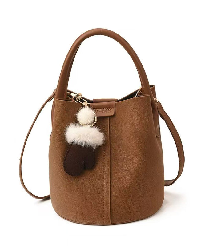 Modern Brown Solid Durable Faux Leather Bucket Bag Modern Brown Solid Durable Faux Leather Bucket Bag