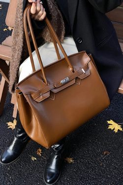 Modern Brown Solid Durable Faux Leather Tote Handbag