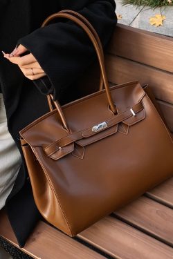 Modern Brown Solid Durable Faux Leather Tote Handbag
