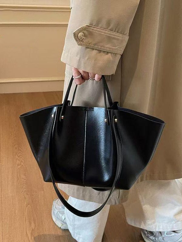 Modern Brown Solid Durable Wrinkled Faux Leather Satchel Handbag