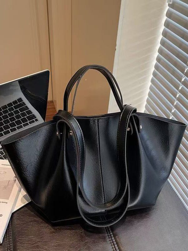 Modern Brown Solid Durable Wrinkled Faux Leather Satchel Handbag