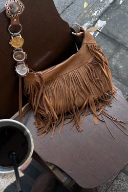 Modern Brown Suede Tassel Shoulder Bag