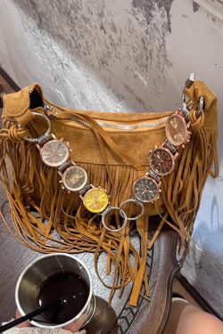 Modern Brown Suede Tassel Shoulder Bag