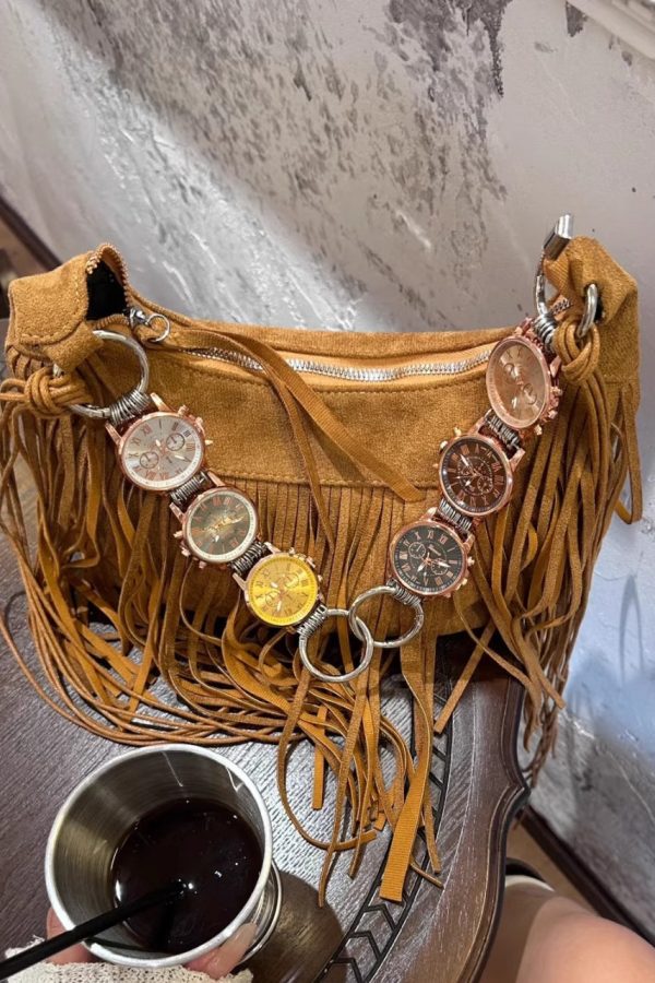 Modern Brown Suede Tassel Shoulder Bag