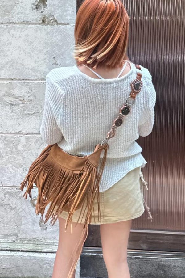 Modern Brown Suede Tassel Shoulder Bag