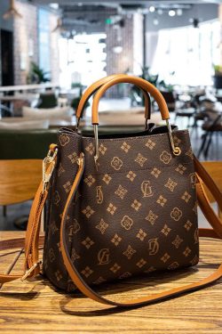 Modern Brown Unique Print Faux Leather Tote Handbag
